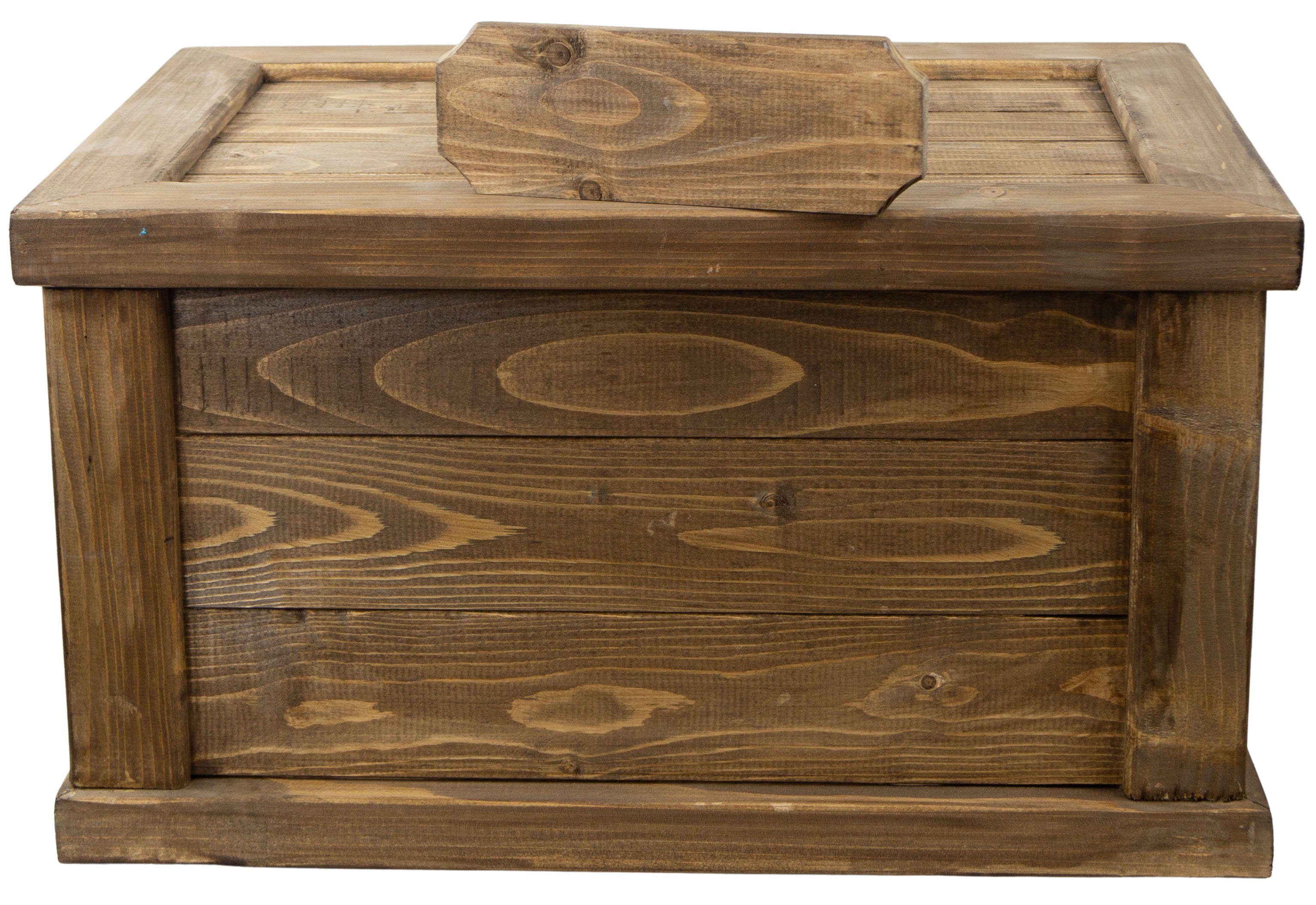 Kistenkolli Altes Land Allzweckkiste massive Holztruhe UK braun mit Zylinder 60x40x34cm Schatztruhe Spielze