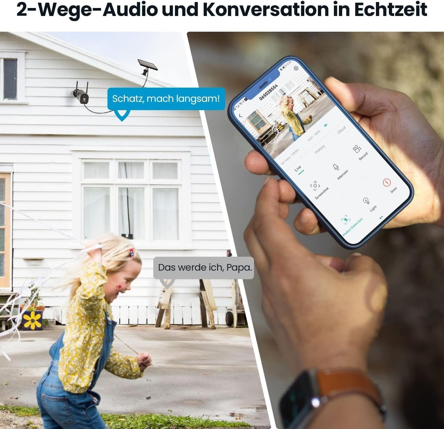 ieGeek 2K 3MP Überwachungskamera Aussen solar,Kabellos Kamera mit SD Karte Überwachungskamera (Aussen Außen Außenbereic Innenbereich, Videoverlauf,Multi-Device-Sharing,Arbeit mit Alexa,IP65 wasserdicht, FHD,4-dBi-Antenne,PIR-Bewegungserkennung&Sirene