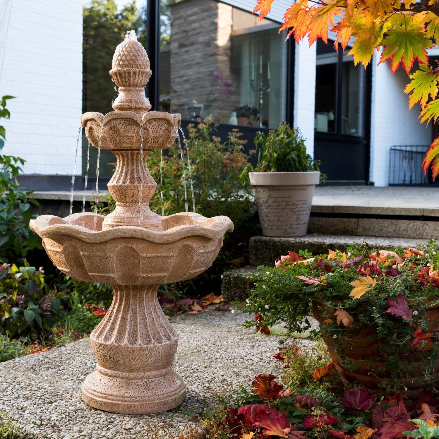 STILISTA Gartenbrunnen Zierbrunnen Wasserspiel Springbrunnen Kaskade, Metis 58 x 58 x 102 cm, in Steinoptik, inkl. Pumpe
