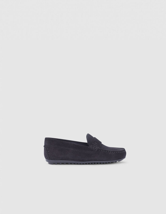 Mocassins navy en cuir velours garçon