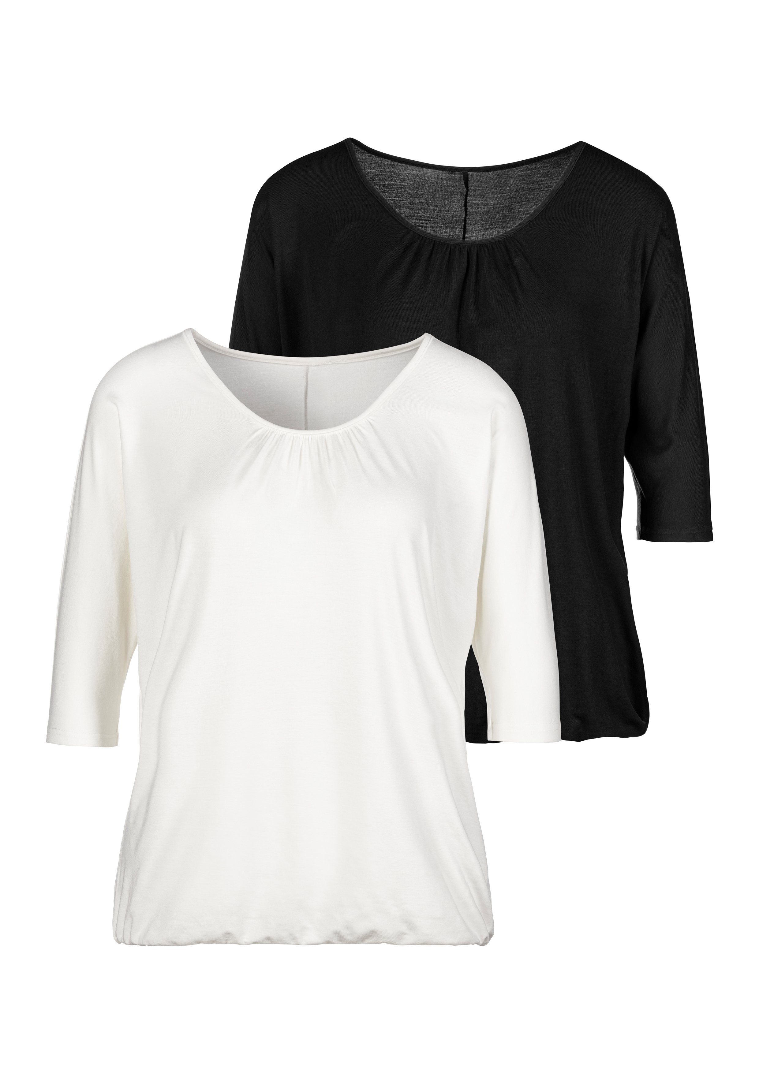 LASCANA 3/4-Arm-Shirt (2er-Pack) mit zarter Raffung am Ausschnitt