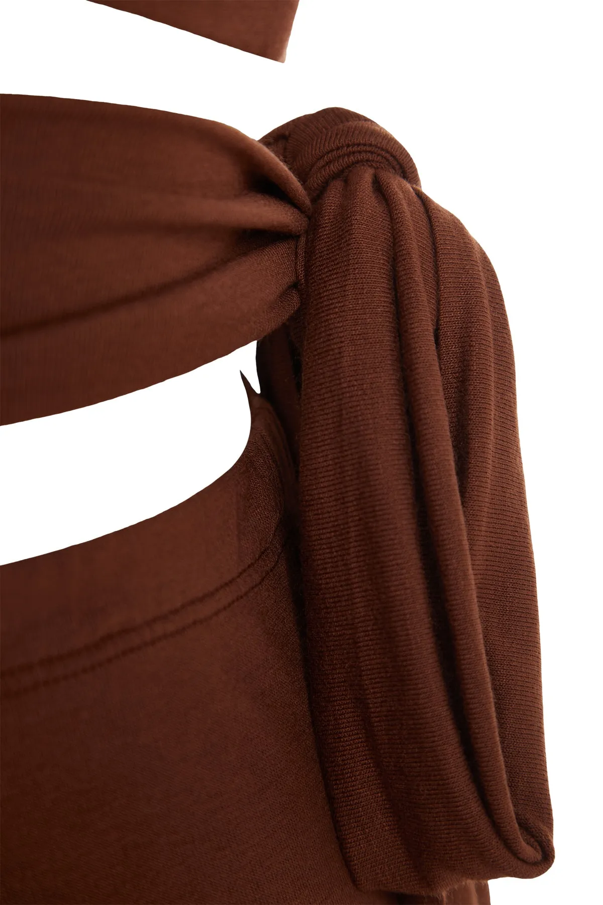 Trendyol Collection  Braunes, gestricktes One-Shoulder-Blusenrock-Set mit Ausschnitt/Fenster TBESS22AU0224