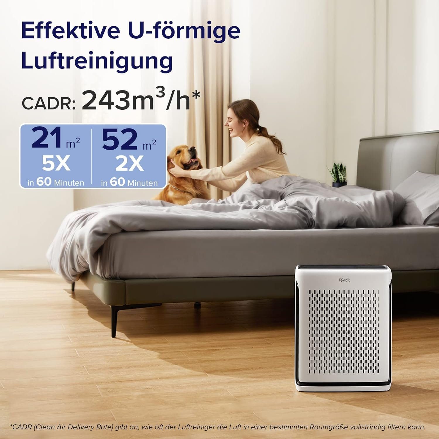 Levoit Luftreiniger, für 52 m² Räume, Allergiker für 52 Wohnung Raucherzimmer, 23dB Air Purifier mit Staub