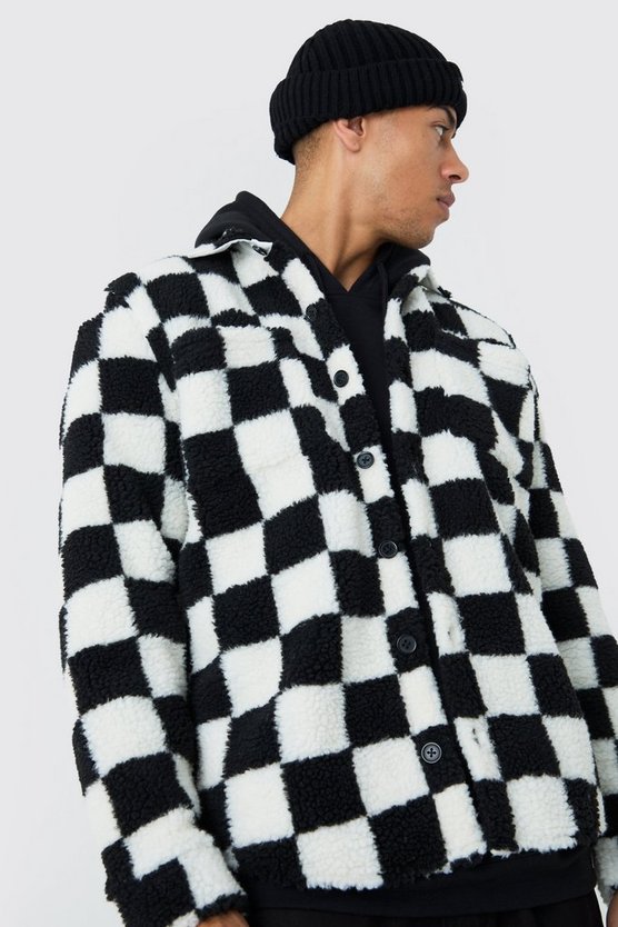 Borg-Overshirt mit Schachbrett-Print