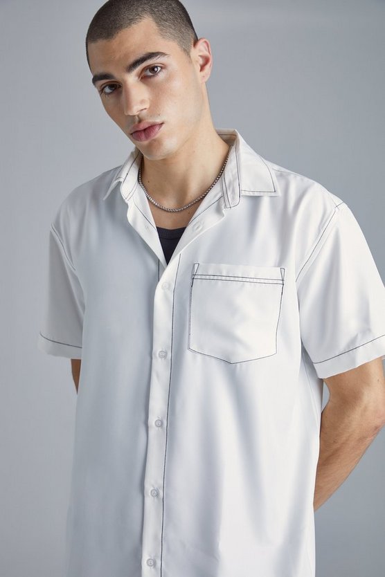 Oversize Twill-Hemd mit Kontrast-Naht