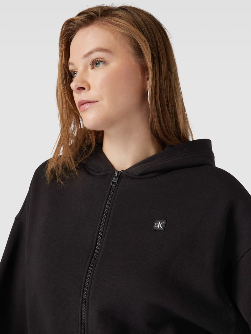 Cropped Sweatjacke mit Label-Patch Modell 'EMBRO' in black