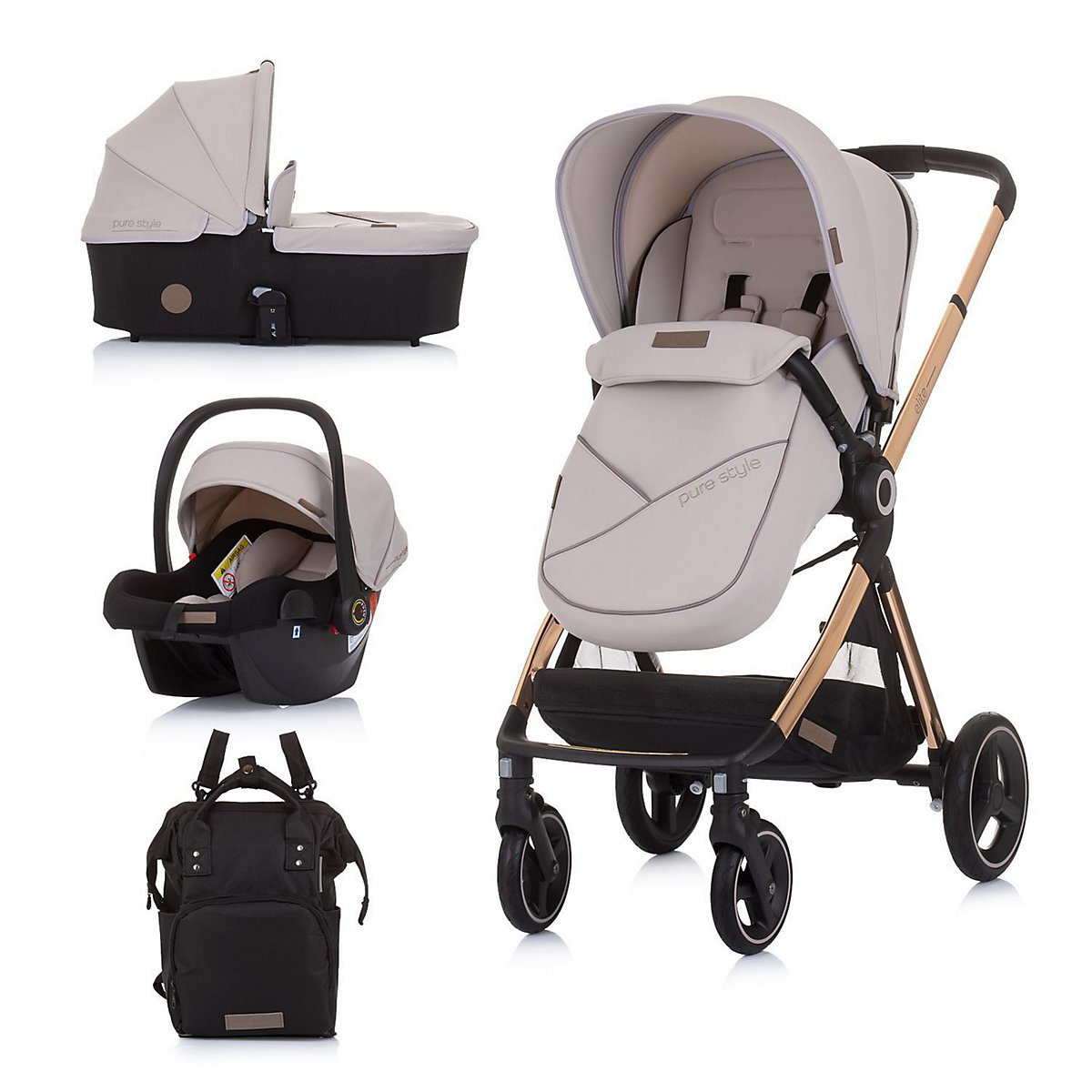 Kinderwagen Elite 3 in 1, Autositz, Babywanne Kombikinderwagen