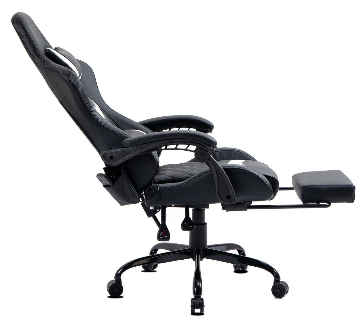 Delman Gaming-Stuhl Bürostuhl Chefsessel Massagefunktion mit 6 Vibrationspunkten, Drehstuhl, dicke Polsterung, Metallfußkreuz, Fußstütze 02-0037