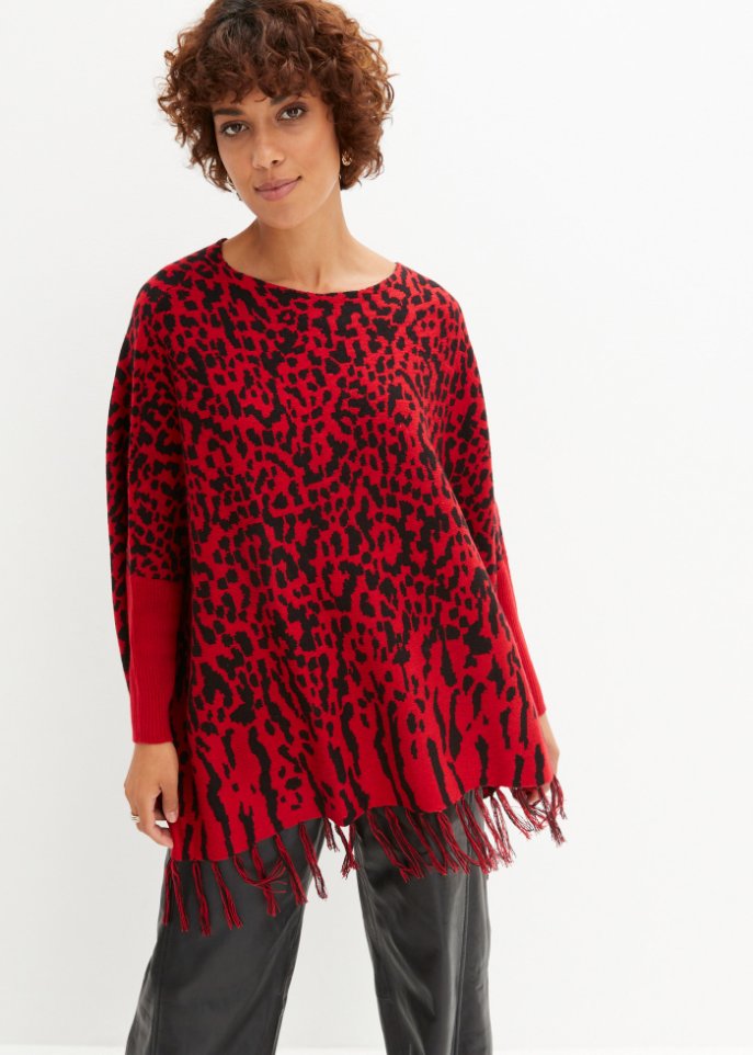 Poncho-Pullover mit Animal-Design