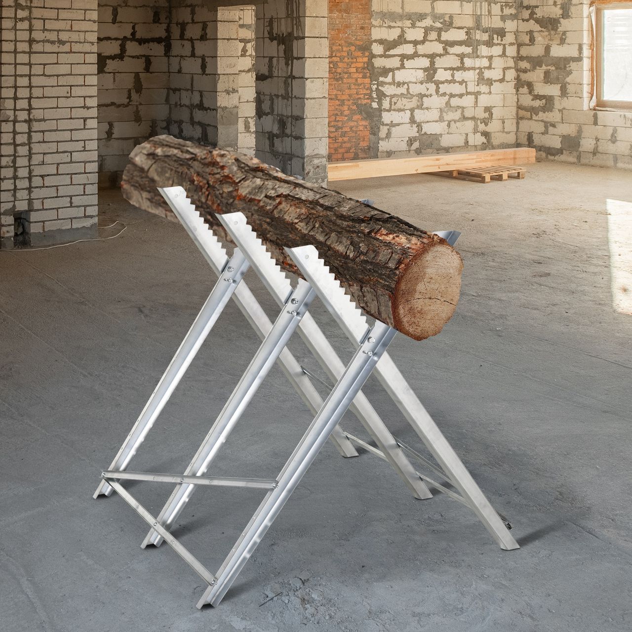 DURHAND Kettensägebock Sägebock zusammenklappbar Sägegestell für Brennholz Silber Metall 83 x 83 x 79 cm