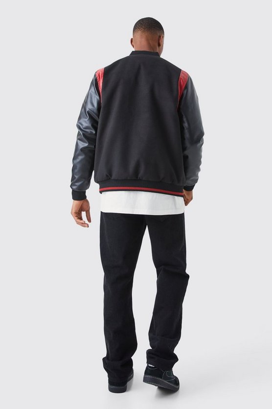 Melton & PU Jacke mit Aufnähern