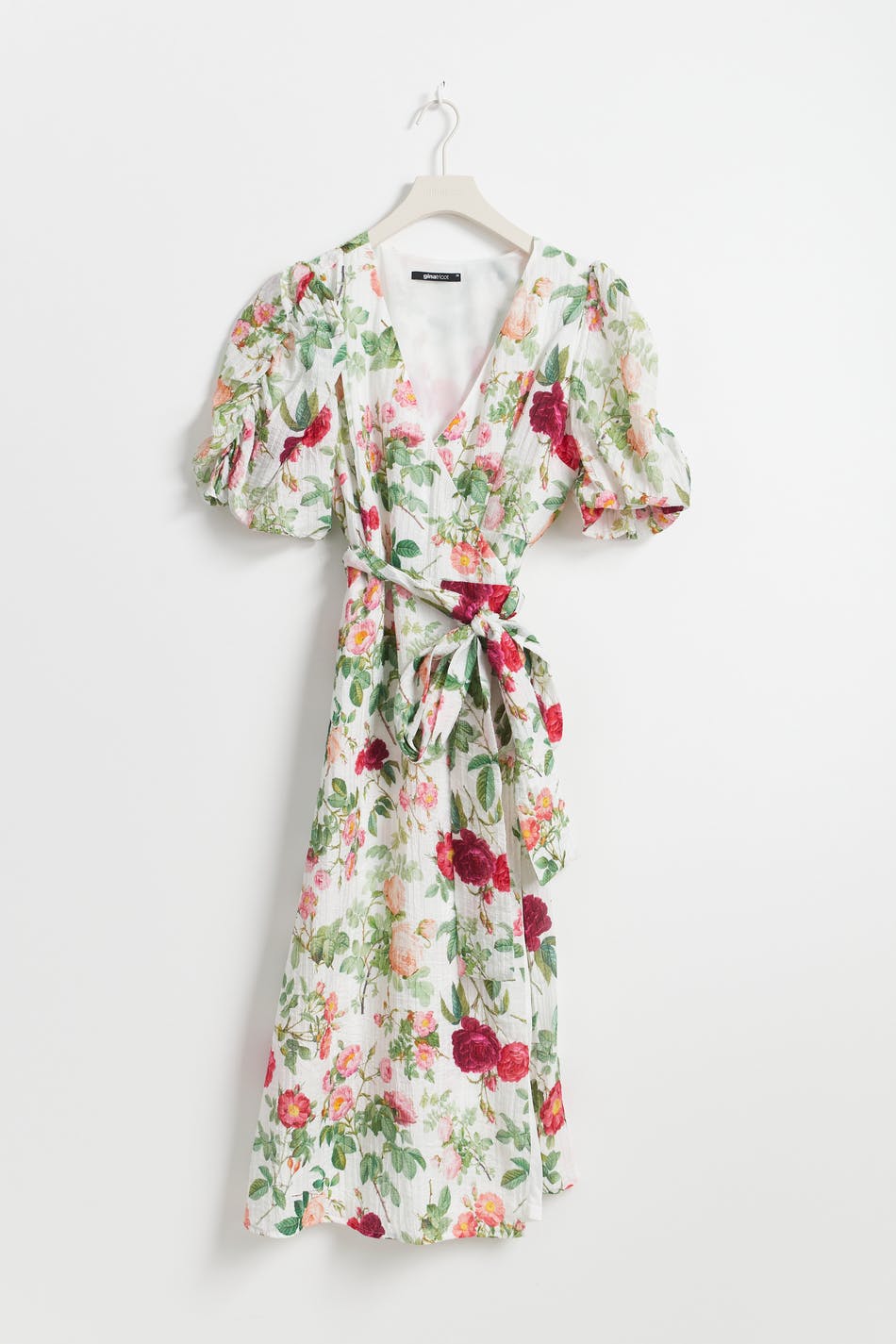 Midi wrap puff sleeve dress