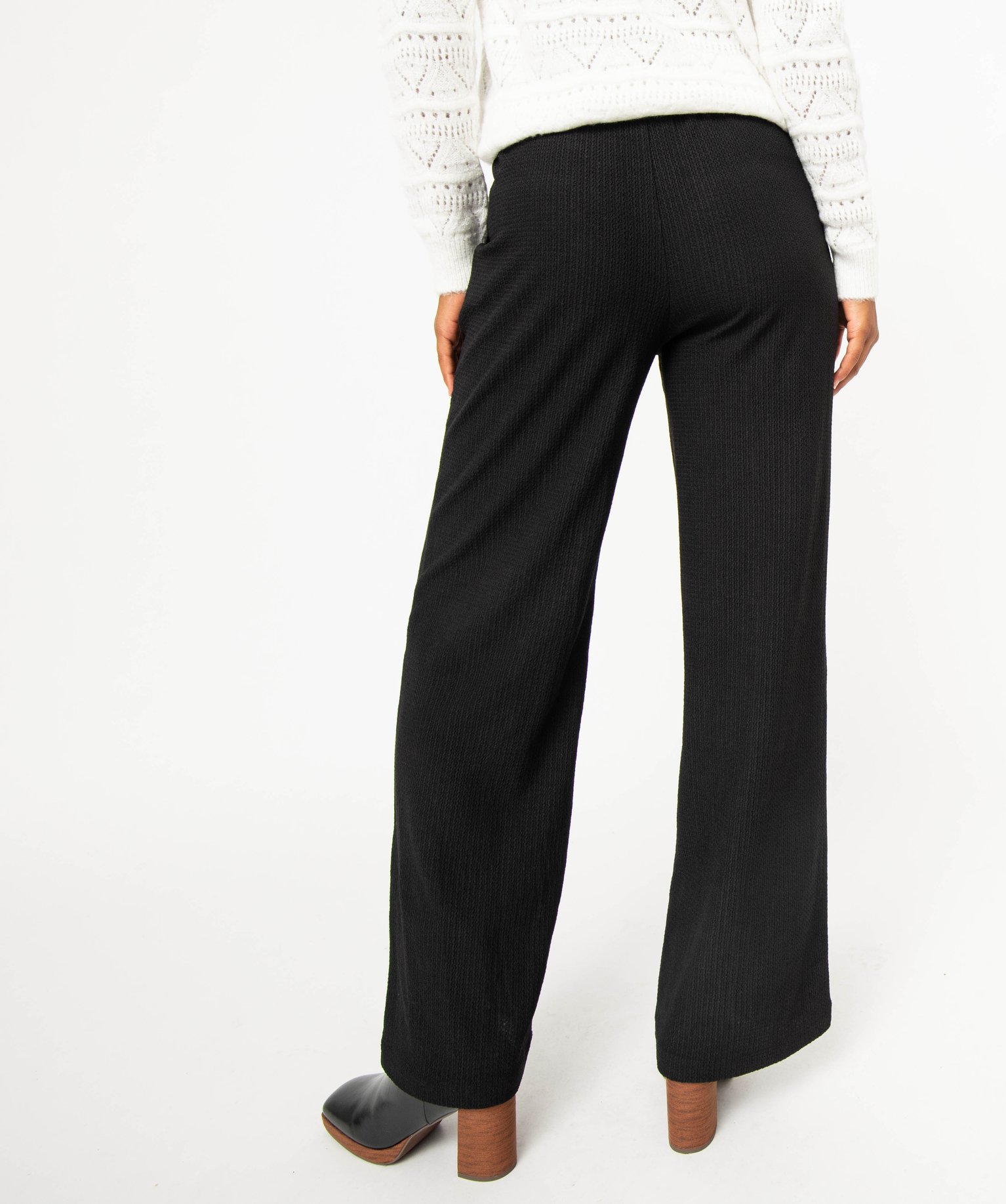 Pantalon large en maille texturée femme noir | GEMO