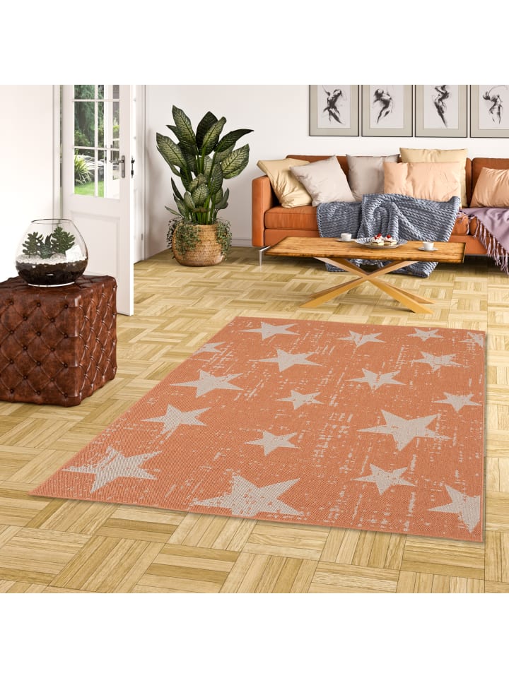 Pergamon In & Outdoor Teppich Flachgewebe Marbella Sterne in Orange günstig kaufen