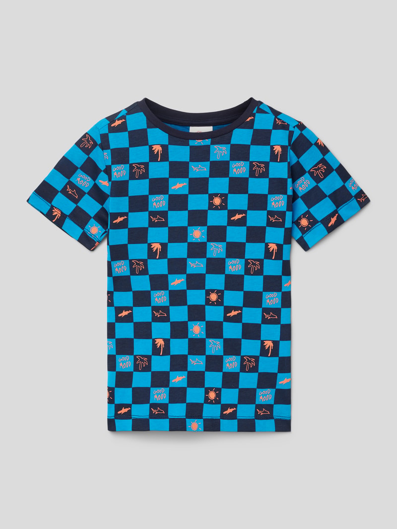 T-Shirt mit Karomuster in marineblau