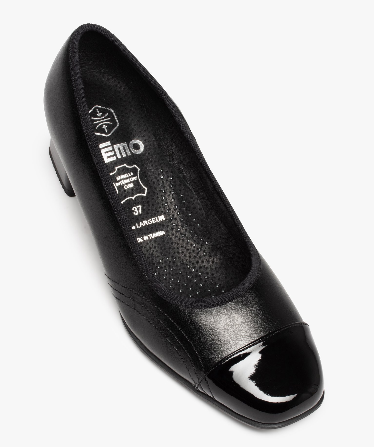 Escarpins femme confort unis à bout verni noir | GEMO