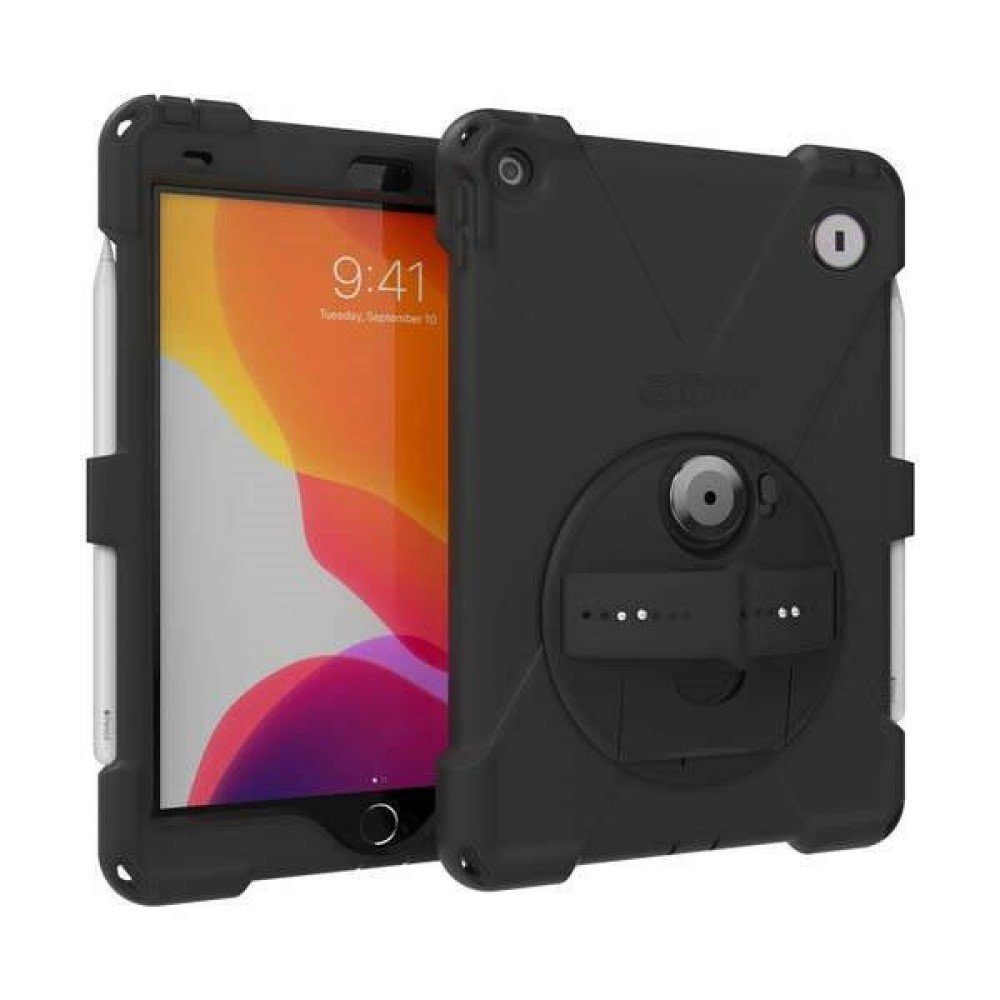 The Joy Factory Tablet-Hülle aXtionTMbold MPS für iPad 10.2, Schutzhülle schwarz Silikon Tablet Hülle drehbare Handschlaufe