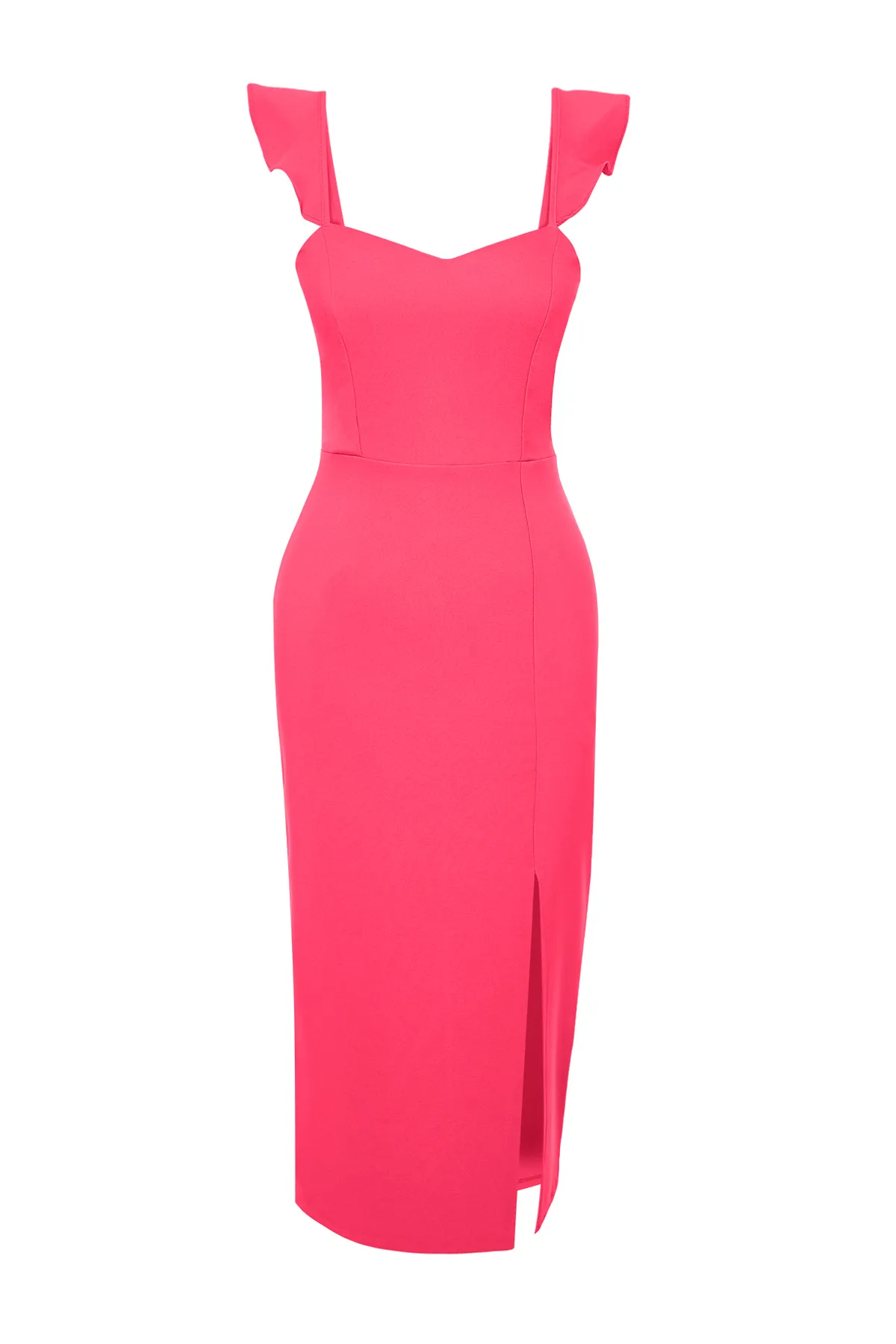 Trendyol Collection  Körperbetontes, gewebtes Kleid mit Volant in Fuchsia TPRSS24EL00134