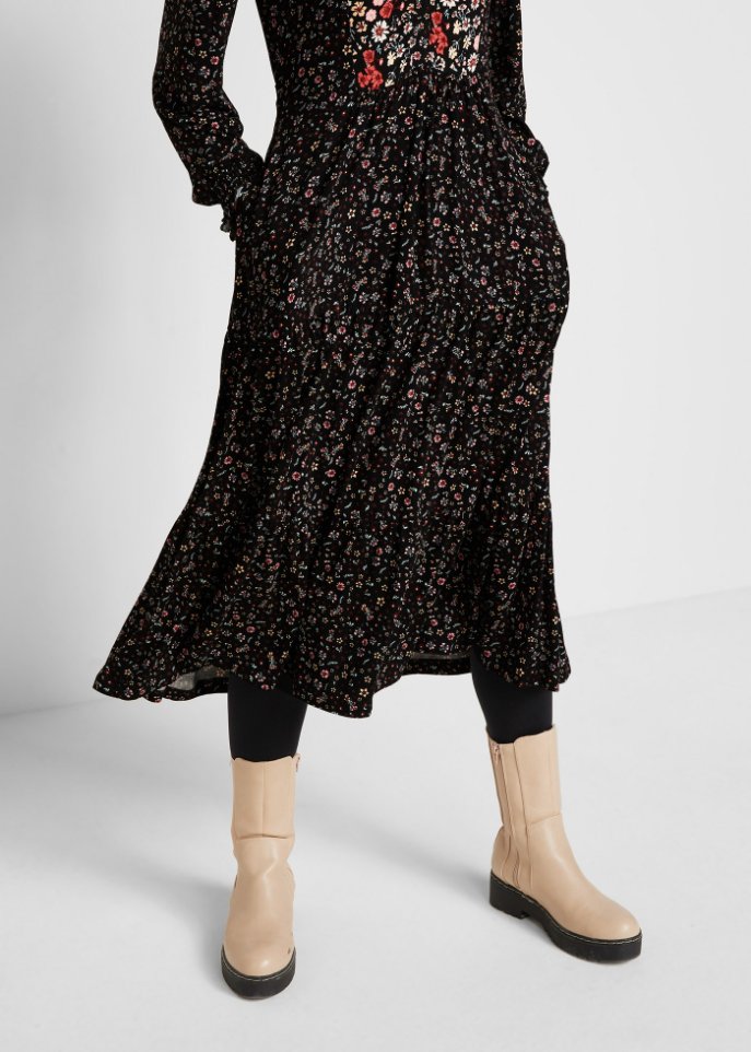 Jerseykleid aus Viskose mit Bindeband, mittellang