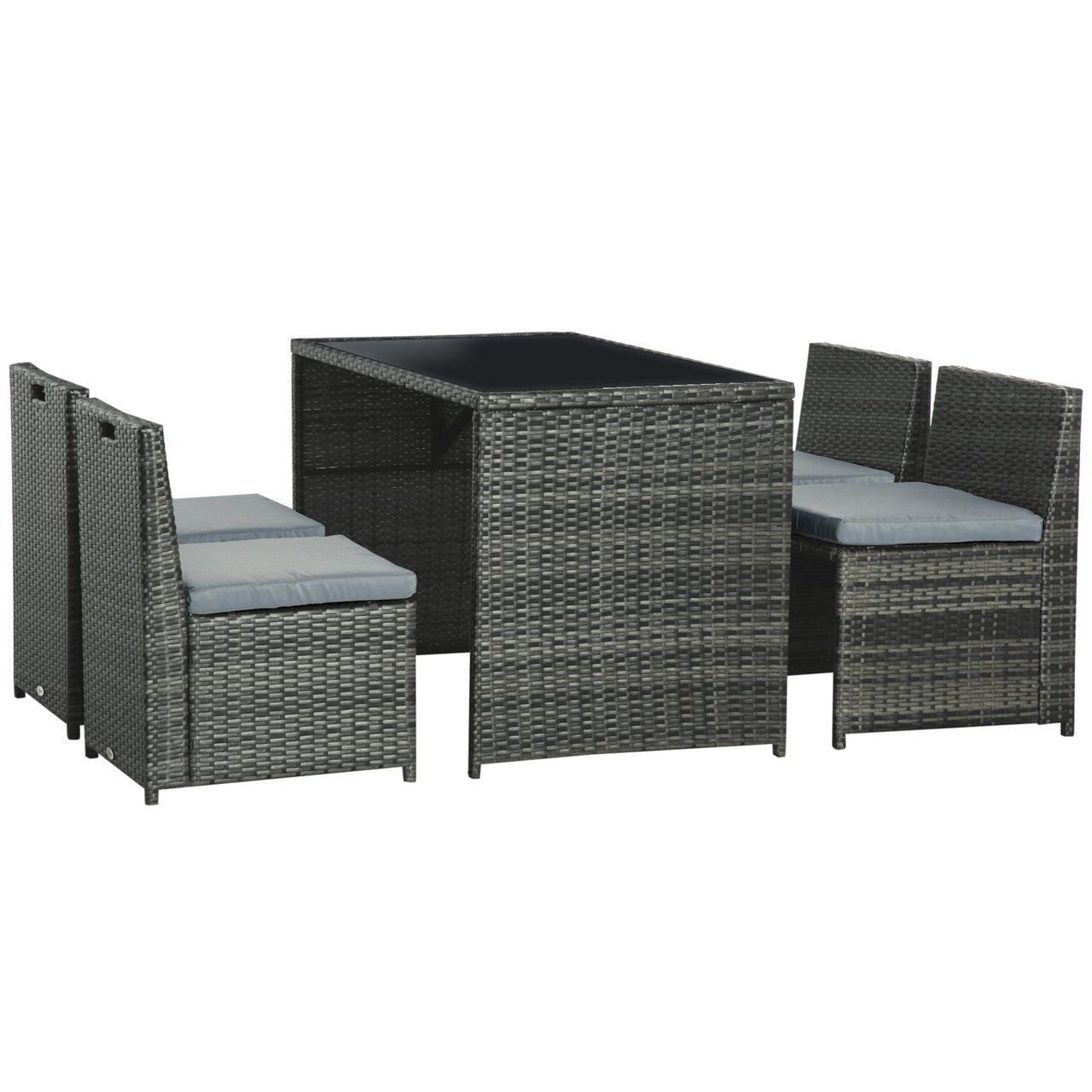 Outsunny 5tlg. Polyrattan Gartenmöbel Rattan Essgruppe Gartenset Grau