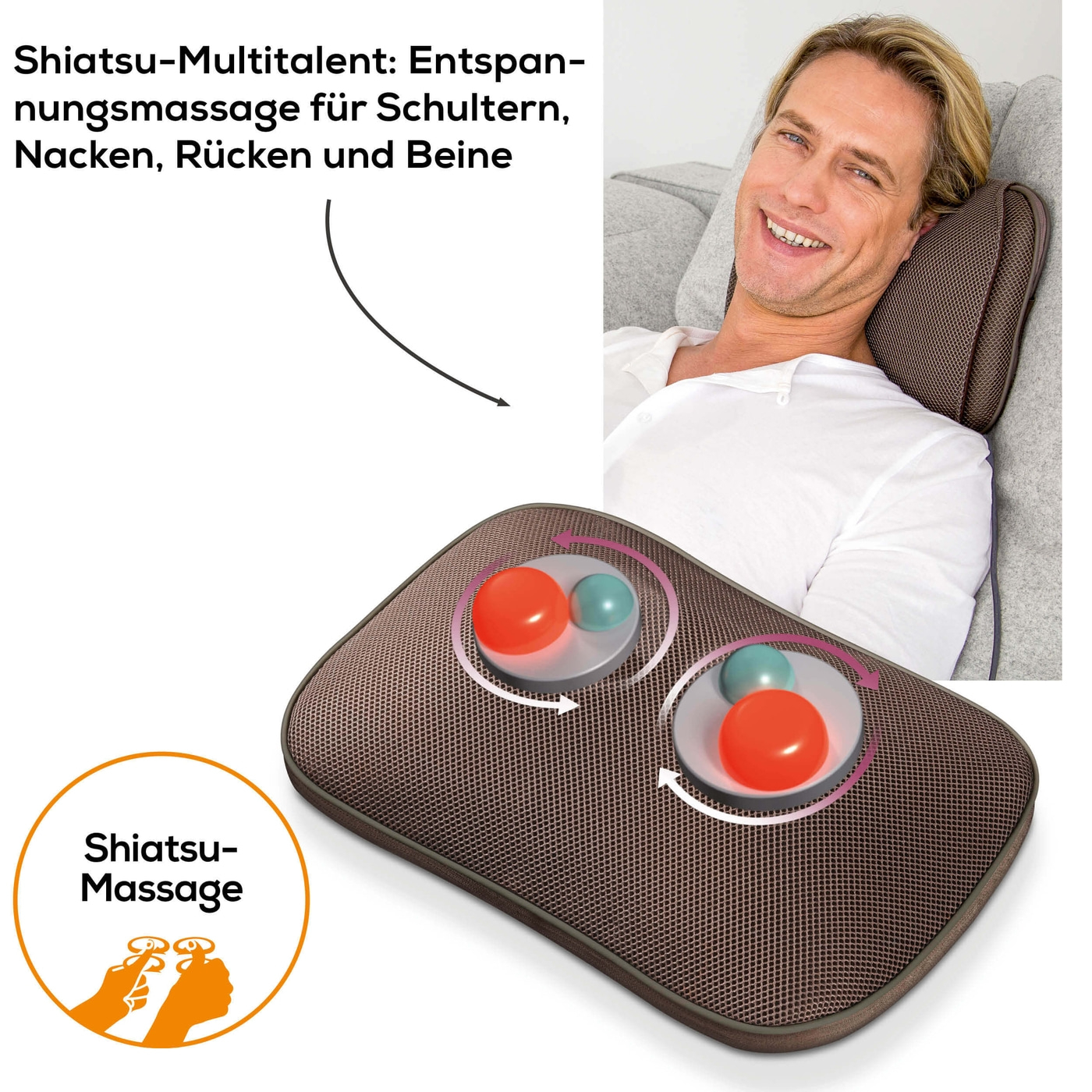 Beurer Shiatsu-Massagekissen MG 147-Fixierbares Massagekissen mit Shiatsu-Massage, Wärmefunktion & Handschalter