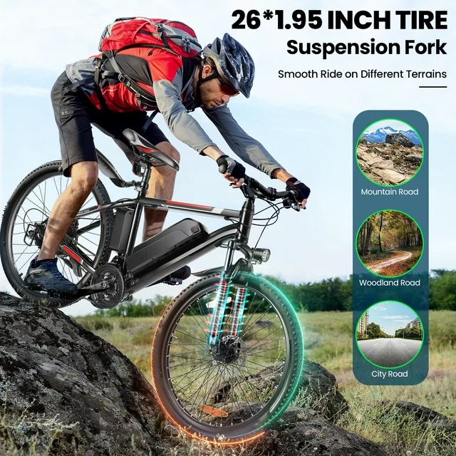Gocio 500W Electric Bike 26 Electric Bicycle for Adults with Cruise Control System Ebike, Mountain Bike with Removable 375Wh Lithium-Ion Battery 50 Miles, 21 Speed Commuter Bike for Man Woman