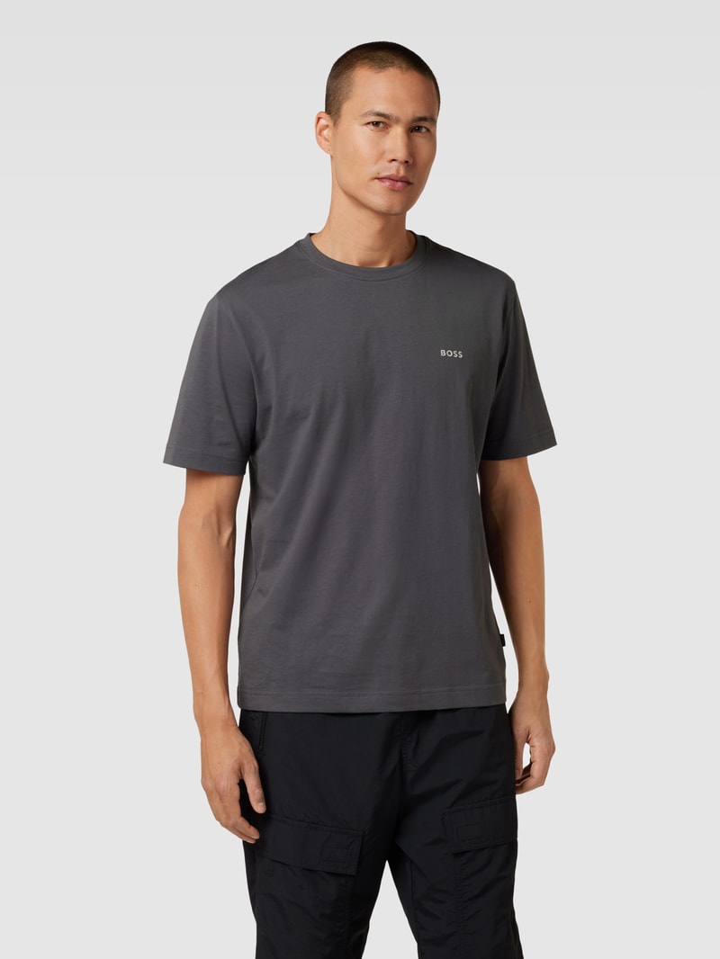 T-Shirt mit Label-Print Modell 'Racing' in dunkelgrau
