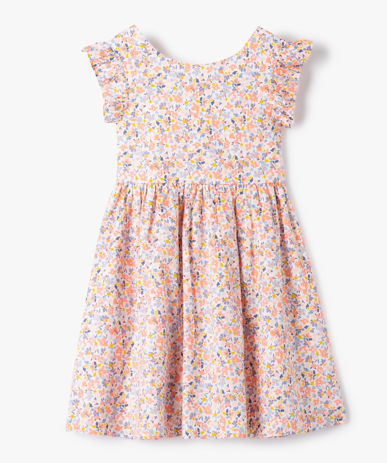 Robe de cérémonie fille à motifs fleuris avec jupon ecru | GEMO