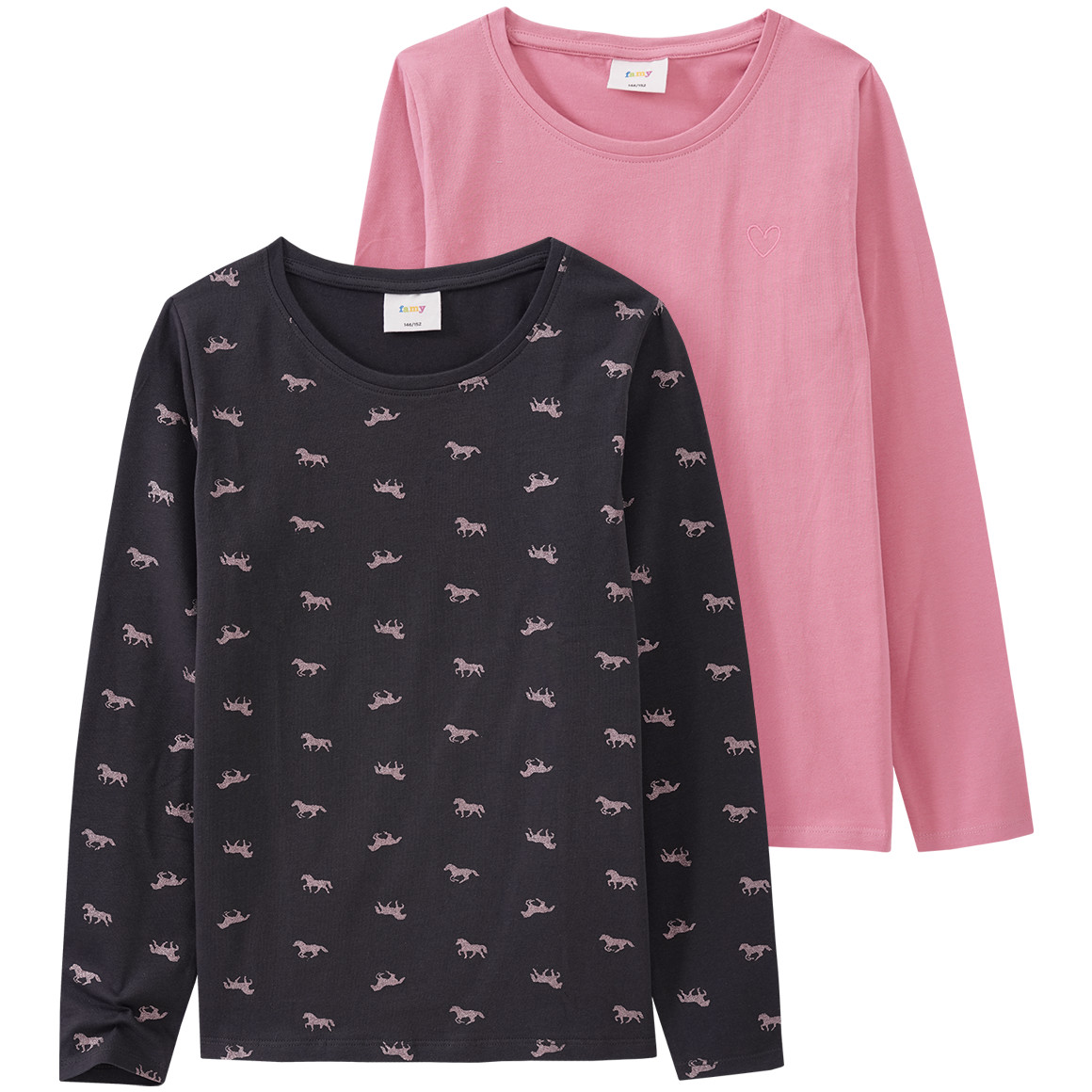 2 Mädchen Langarmshirts im Basic-Look