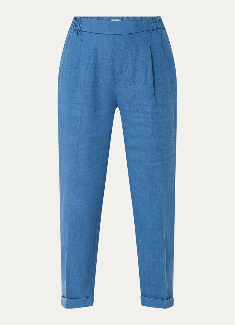 Pantaloni scurți din in Benetton, cu talie înaltă și croială mulată.