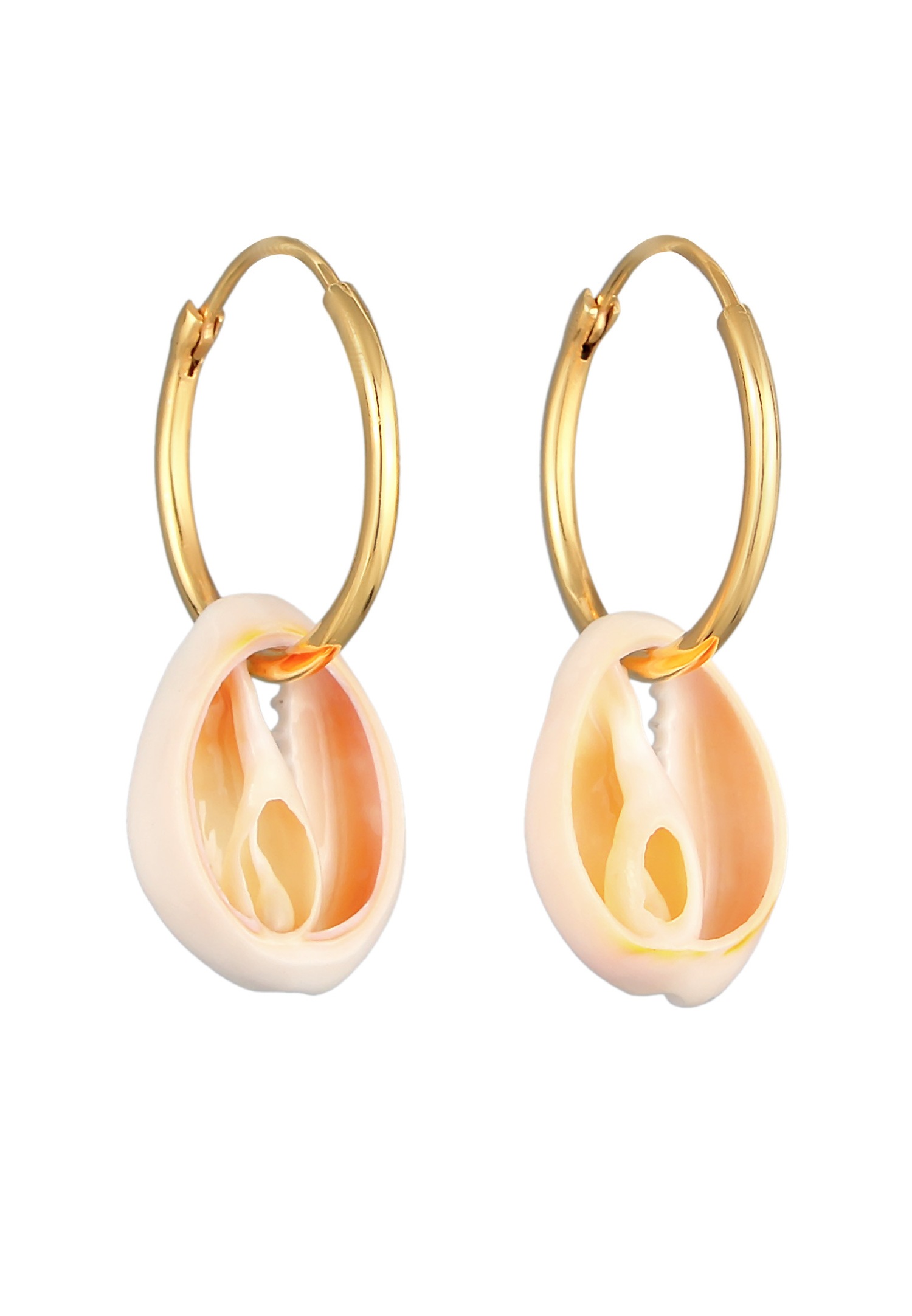Pendientes de aro modernos para mujer de Elli con concha de cauri en plata de ley 925 chapada en oro.