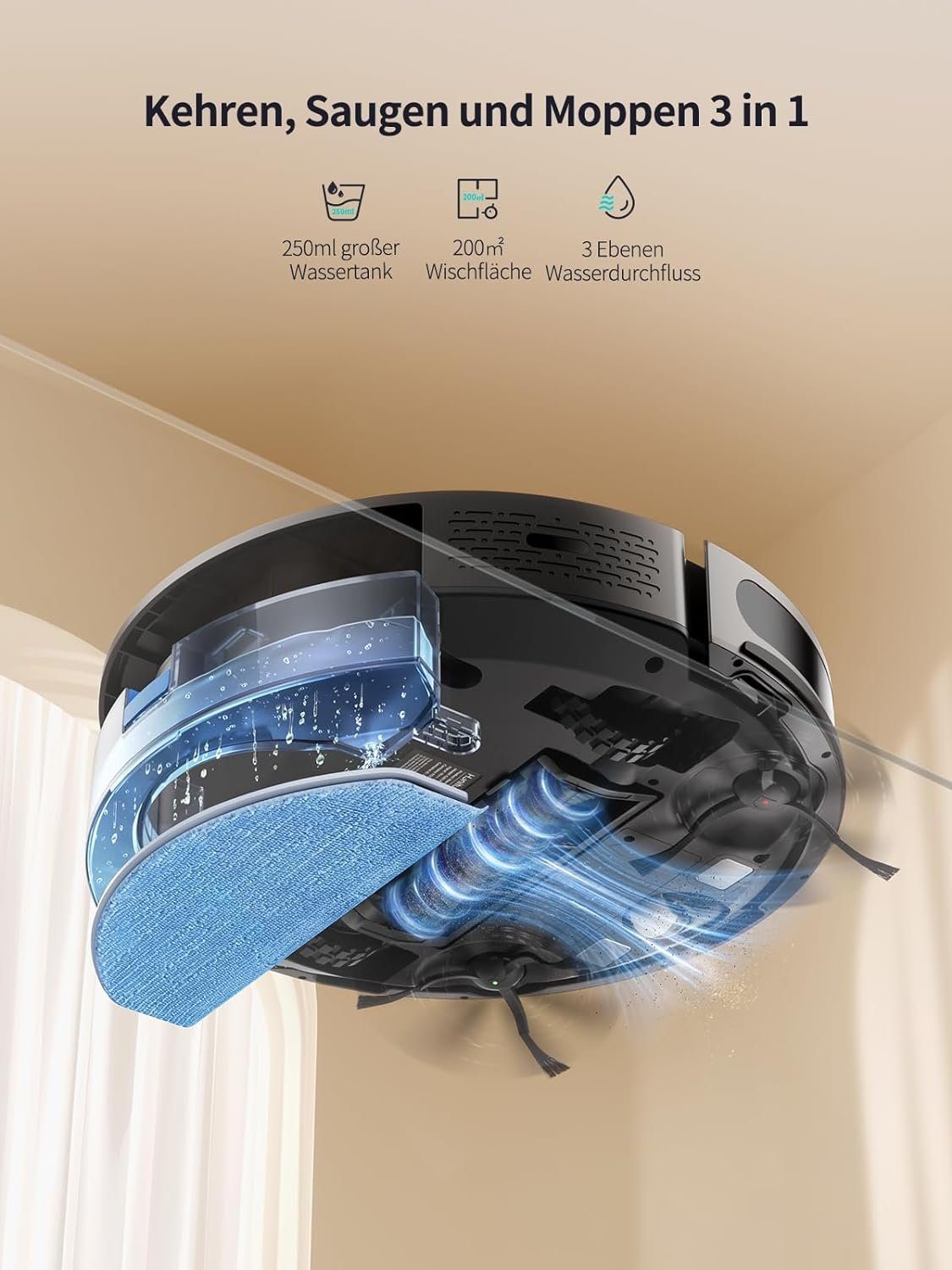 Honiture Saugroboter, Saugroboter mit Wischfunktion,G20 Pro Staubsauger Roboter mit 4500Pa Starke Saugkraft,7,6 cm Roboterstaubsauger mit APP Steuerung 180 Min Laufzeit
