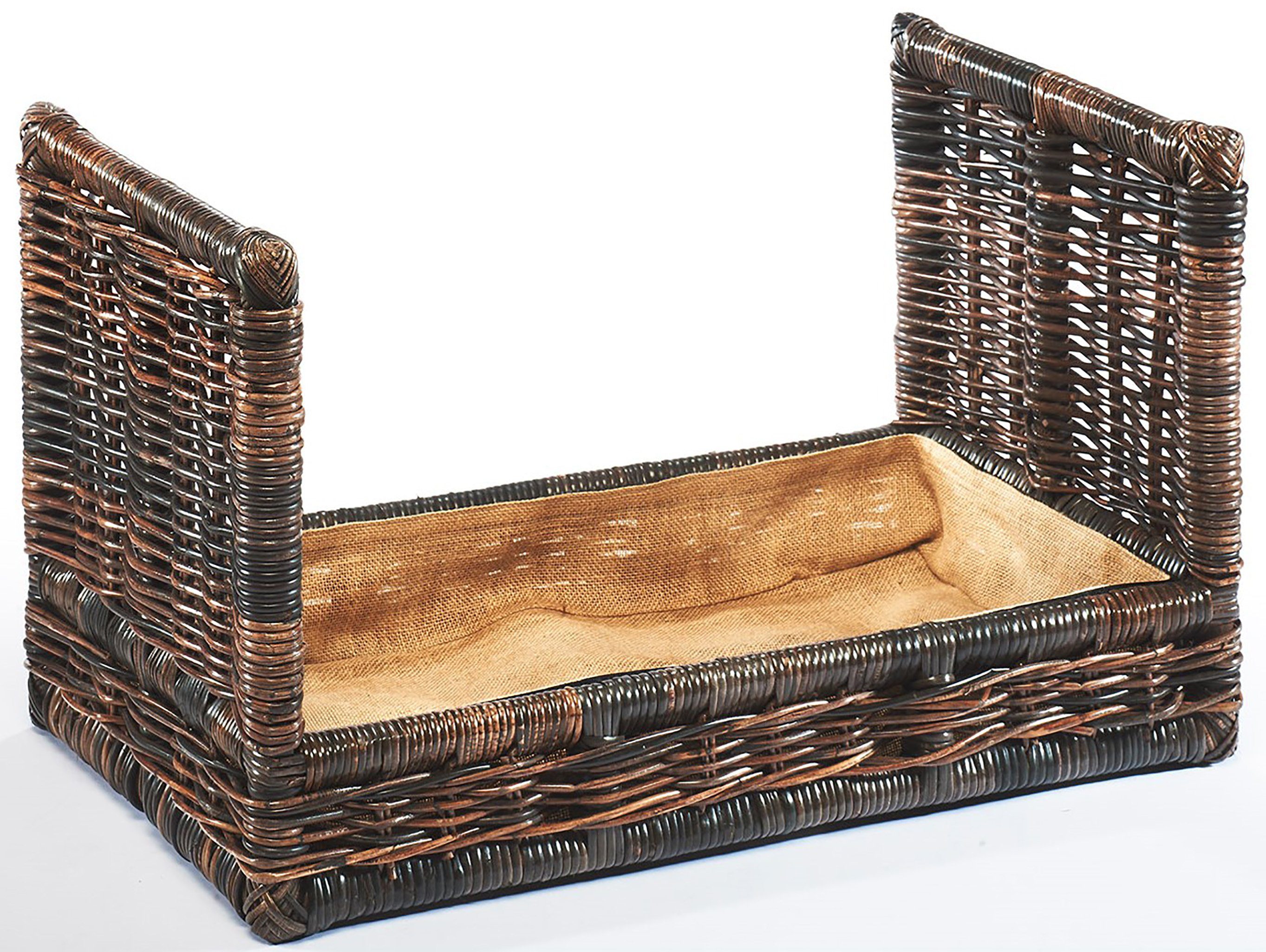 Kobolo Kaminholzregal Kaminholzablage - krabu Rattan - mit Leinenstoff, BxTxH:75x44x45 cm