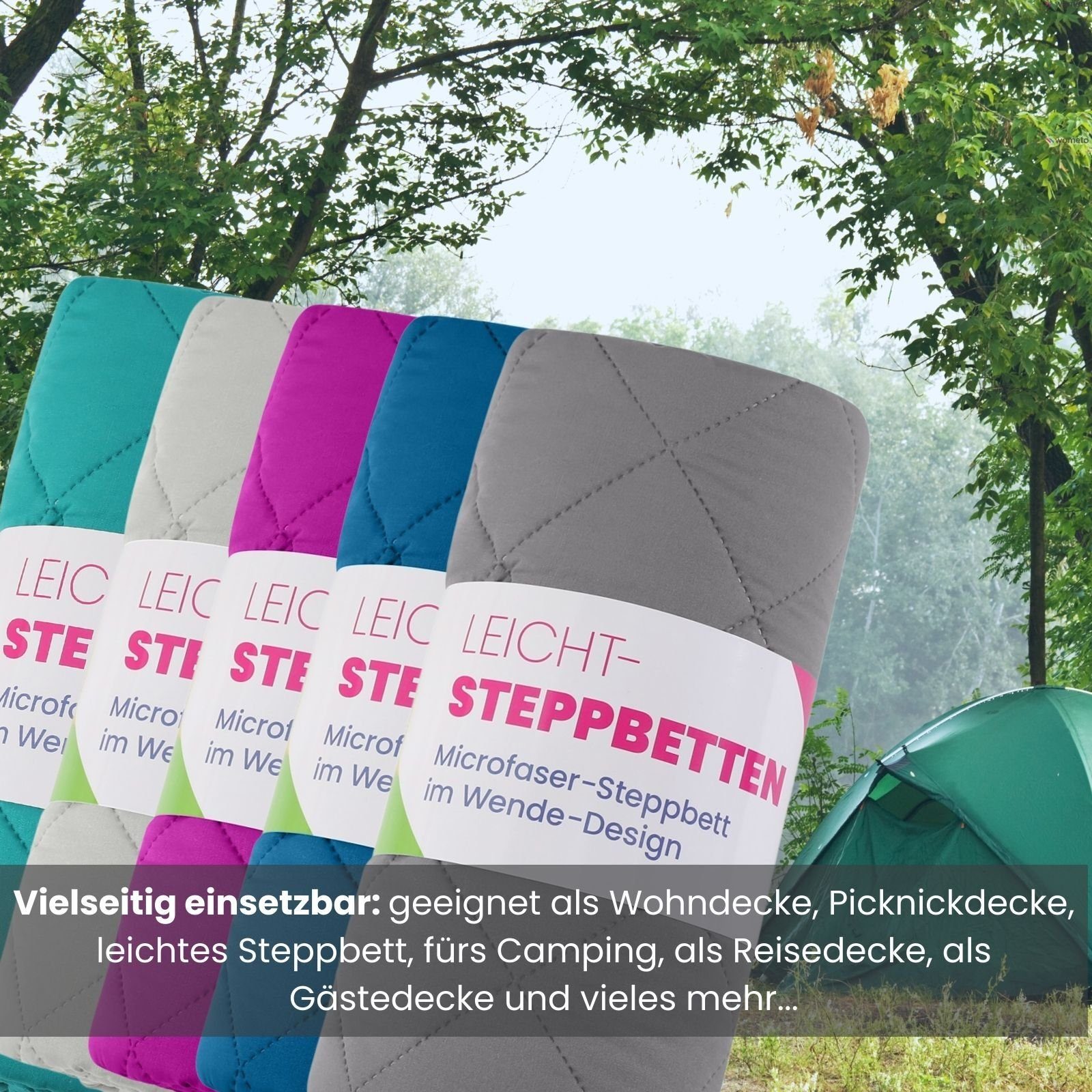 Microfaserbettdecke, Camping, 135x200 cm oder 155x220 cm, wometo, Füllung: Kunstfaser, leichtes Steppbett / Bettdecke für den Sommer (2-farbig, bunt)