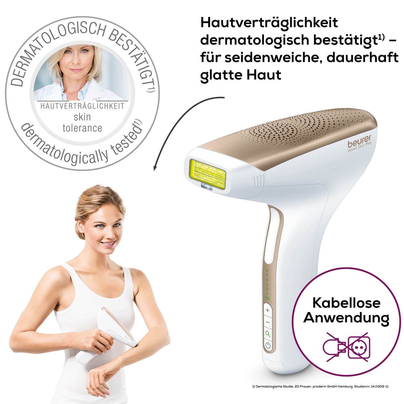 Beurer dauerhafte Haarentfernung IPL Velvet Skin Pro-IPL Haarentfernungsgerät mit integriertem Akku