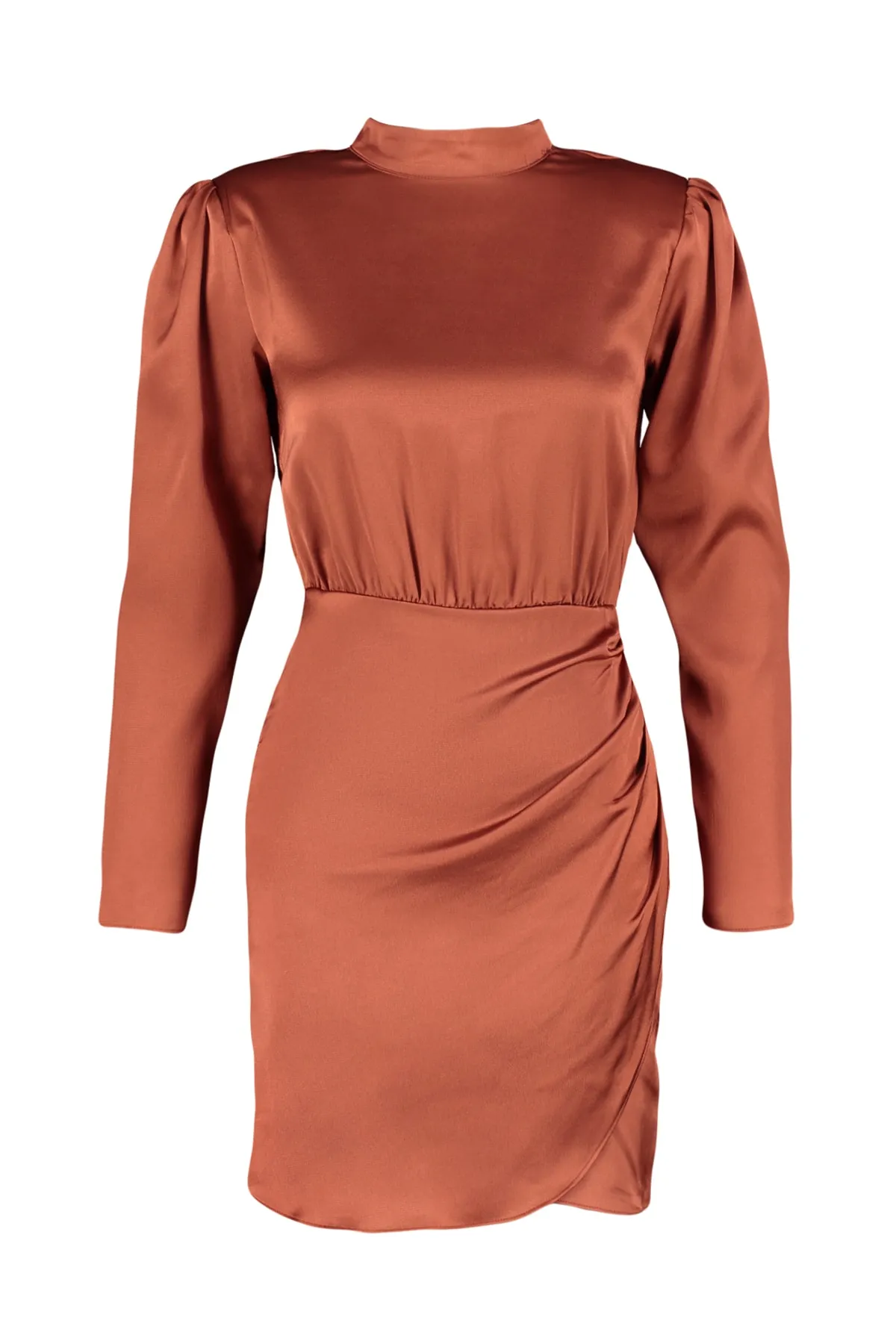 Trendyol Collection  Dunkles Zimt-Abendkleid aus Satin mit hohem Kragen TPRAW22EL1217