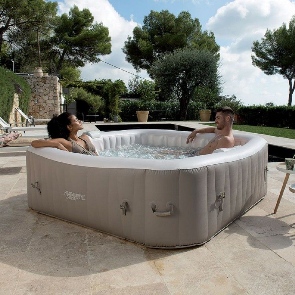 JUNG Whirlpool Netspa Infinite Whirlpool aufblasbar eckig, 2 Personen, mit Liegen, (aufblasbarer Pool mit Pumpe, Spa Pool, Selbstaufblasend, Bubble Wellness), SPA Selbstaufblasend 198x198cm, 2 Personen, beheizter Pool Outdoor