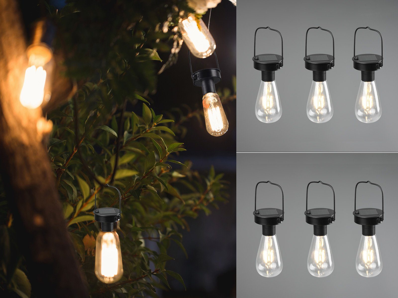 meineWunschleuchte LED Solarleuchte, Dämmerungssensor, LED fest integriert, 6erSet Solar-lichter Hängeleuchte Outdoor hängend Garten & Balkon Ø7cm