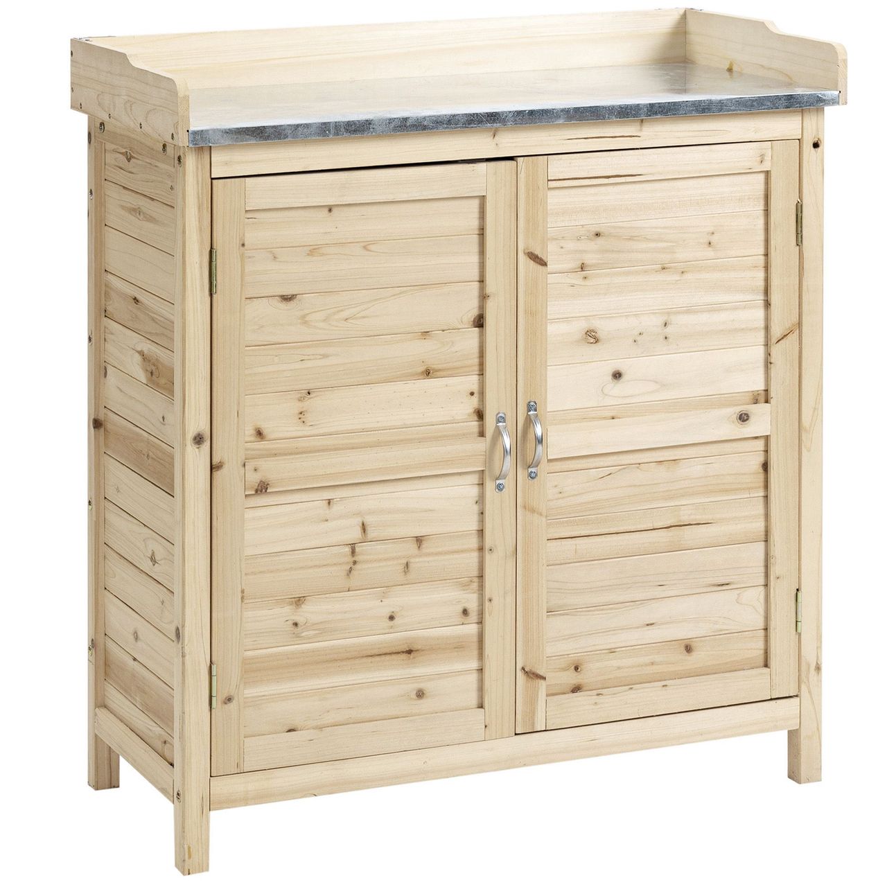 Outsunny Gartenschrank Holz Geräteschrank Schrank mit 2 Einlegeböden Natur