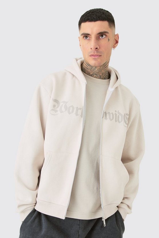 Tall kastiger Oversize Worldwide Hoodie mit Reißverschluss
