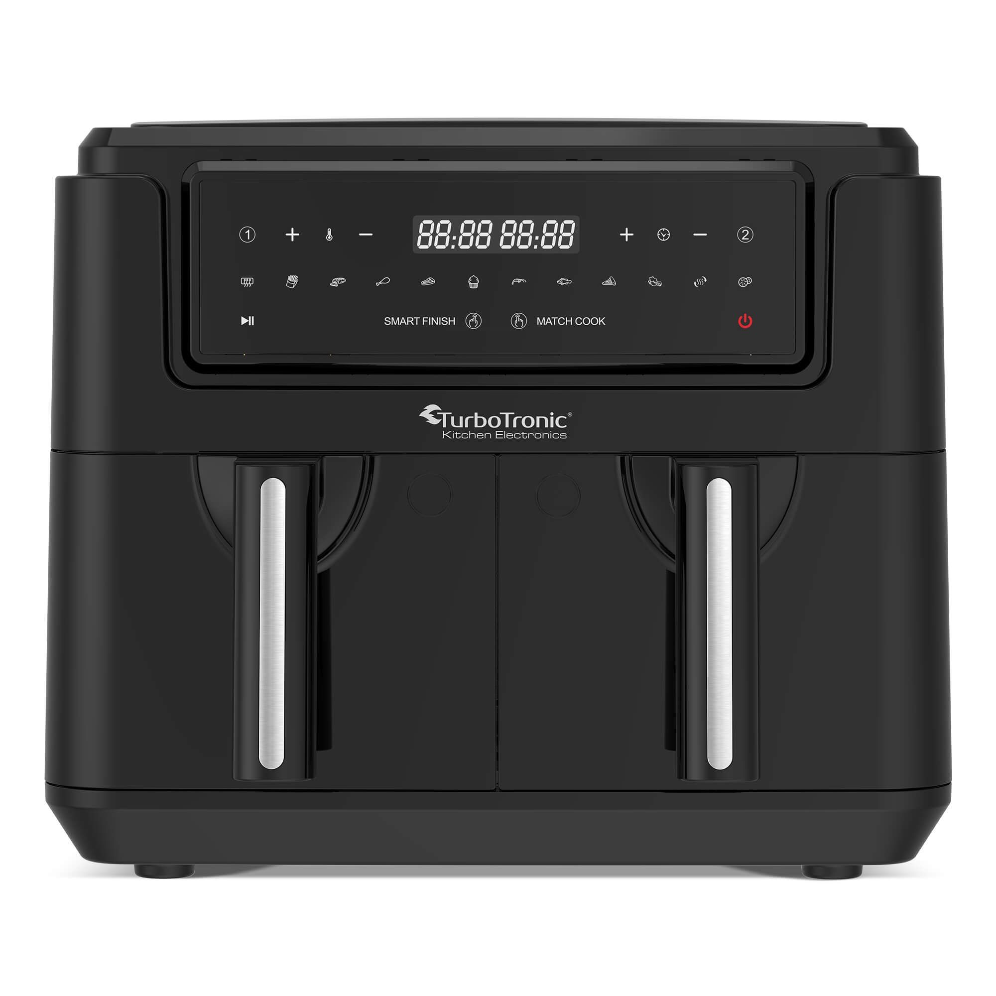 TurboTronic by Z-Line Heißluftfritteuse XXL doppel Airfryer 1750W 7,6L 2x 3,8L Kammer 12 Programme digitale, 1750 W