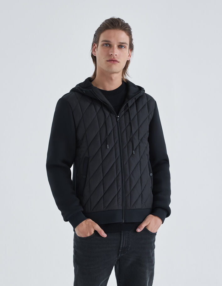 Sous-doudoune noire matelassée bi-matière Homme