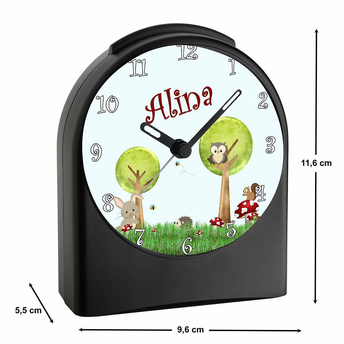 Kinder Funkwecker personalisiert mit Namen Waldwiese Atom-/Funkuhr, 12-Stunden-Anzeigeformat, Schlummerfunktion, Nachtlicht, Geräuschlos/Ohne Ticken