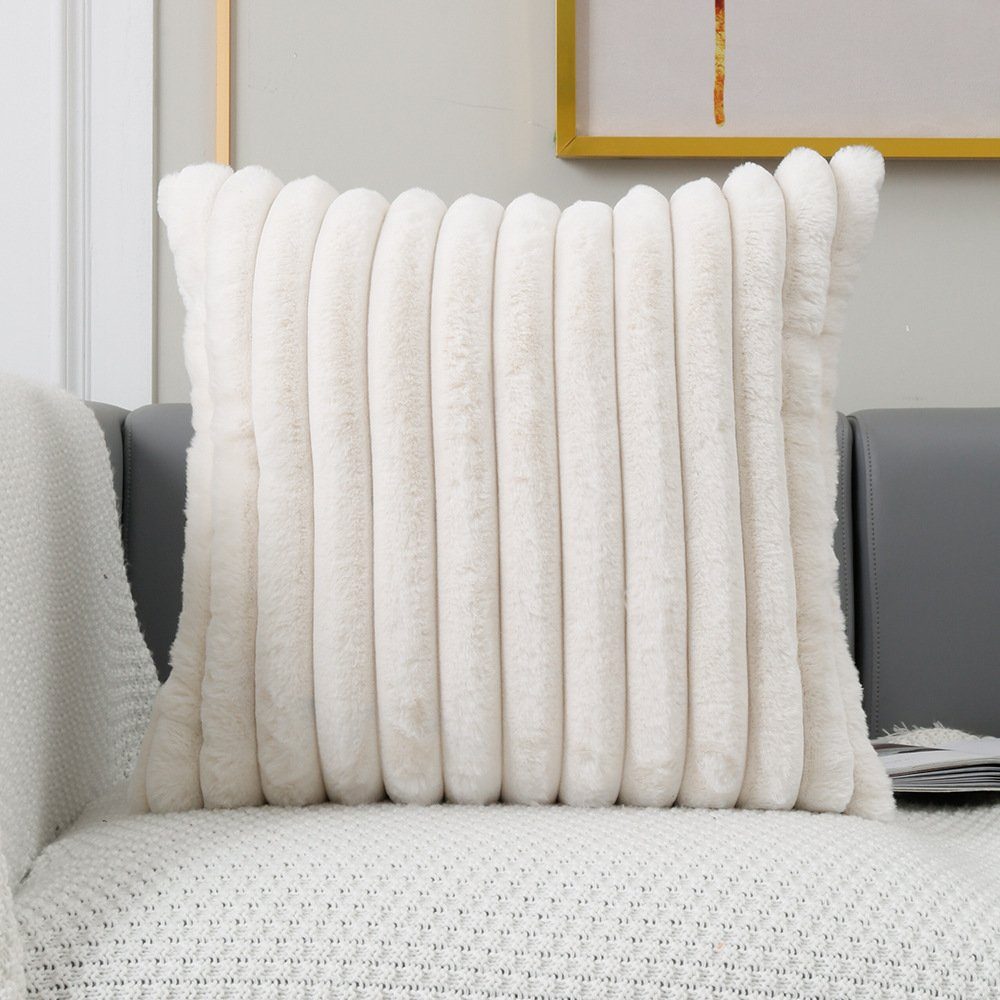 Kissenbezüge 45x45cm Flauschig Plüsch Deko Kissenbezüge Weich Gestreift Dekokissen, Wunderwelt (2 Stück), Sofakissenbezug Luxus Sofakissen Zierkissenbezüge Wohnzimmer Sofa