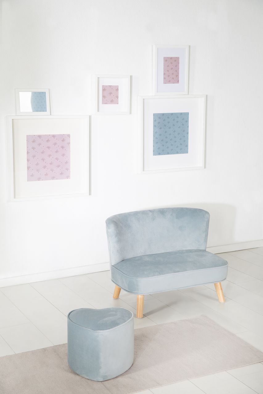 Roba Kinderhocker in Herzform „Lil Sofa“, bequemer Hocker, mit Samtstoff in Sky/Hellblau, Pouf