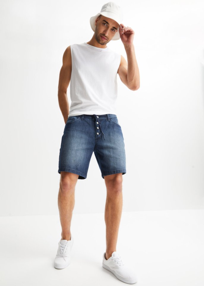 Stretch-Long-Jeans-Shorts, Loose Fit