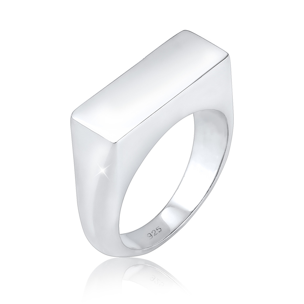 Elli Elli Bague chevalière Mat Rectangle Geo Bague Femme  Plaqué Or Argent (925/1000) Bague