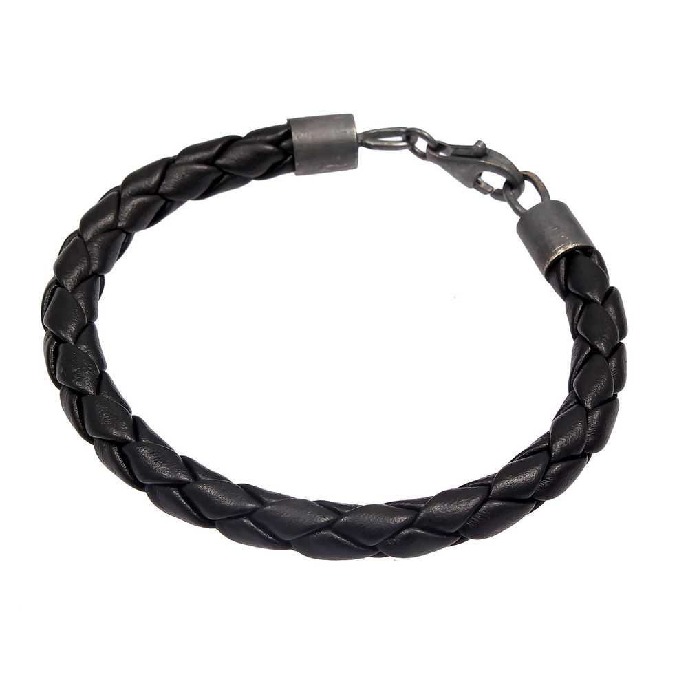 KUZZOI KUZZOI Bracelet Bracelet en cuir tressé pour homme en 925/1000 argent massif Bracelet