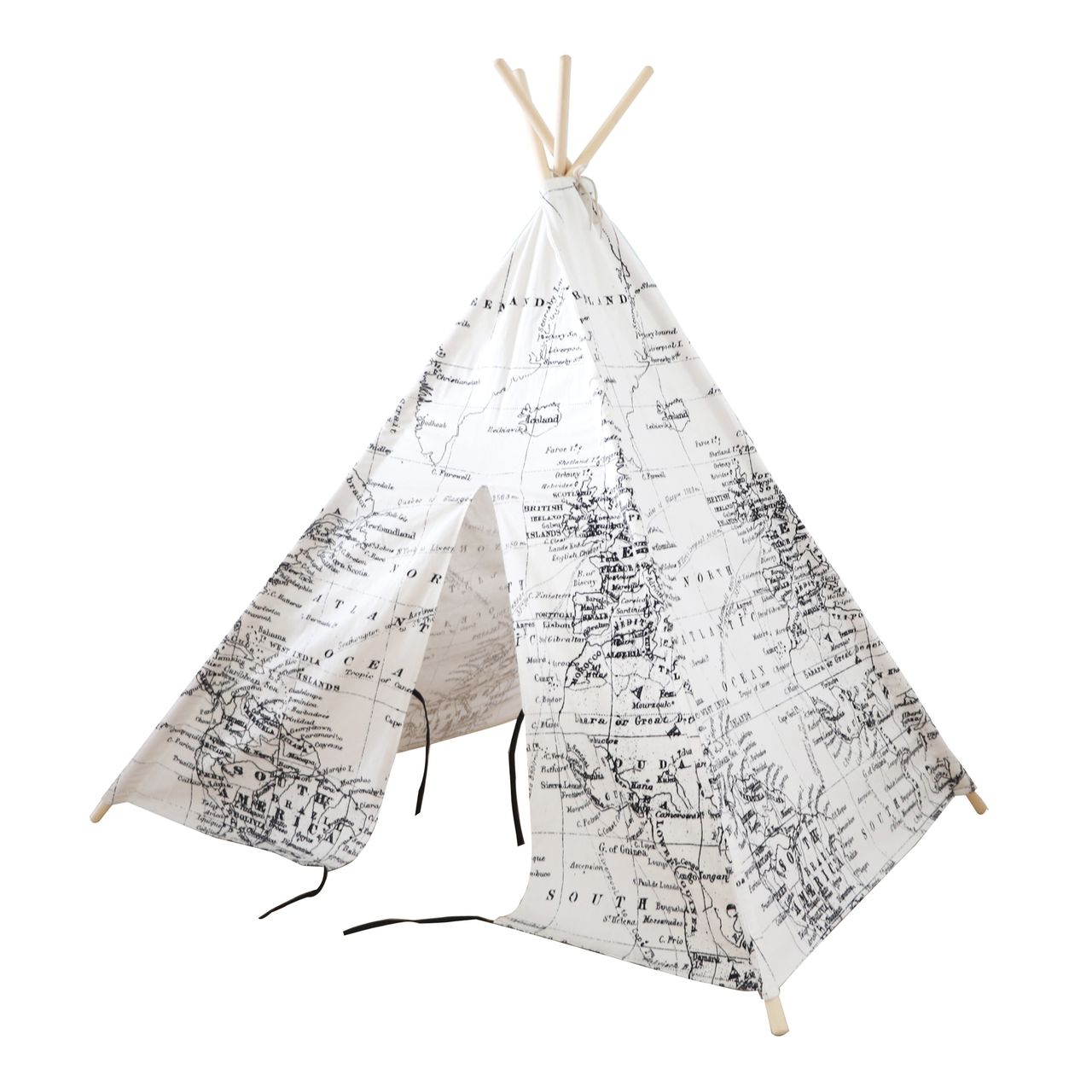Sunny Weltkarte Tipi Zelt Schwarz/Weiß