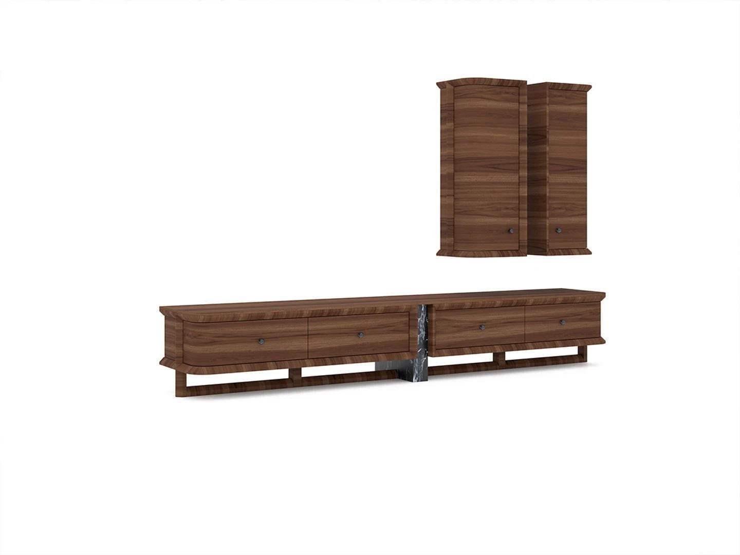 JVmoebel Wohnwand Komplett Wohnwand Wohnzimmer TV-Ständer 2x Wandschrank Holzmöbel, (3-St., 1x TV-Ständer + 2x Wandschrank ohne Couchtisch), Made in Europa